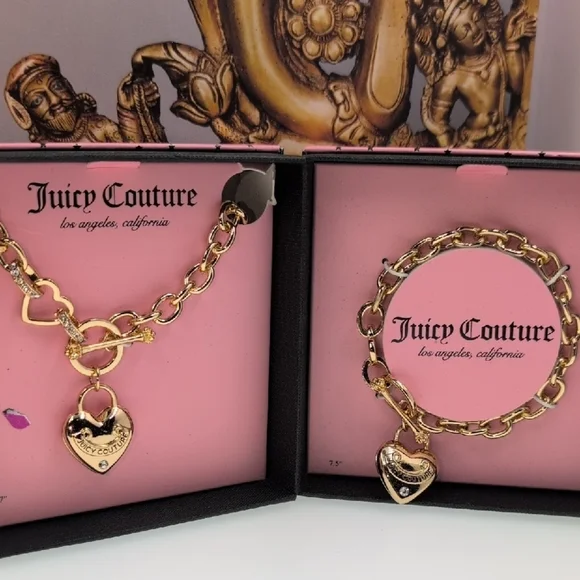 Juicy Couture Iconic Y2K Jewelry Set NIB Goldtone Chunky Chain Bracelet Necklace - Picture 1 of 4